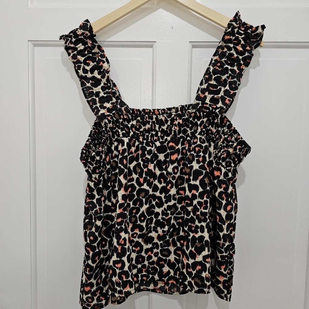 Who What Wear Leopard Print Ruffle Top Size XL - Picture 5 of 11